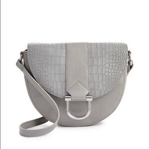 H Halston Croc-Embossed Leather Saddle Bag-GREY-One Size